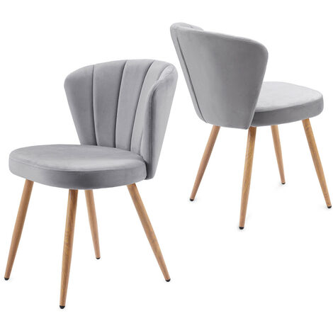 Dining Chairs Set of 2, Modern Velvet Upholstered Dresser Chair with Shell Back and Metal Legs for Counter Lounge Living Room Kitchen (Grey)