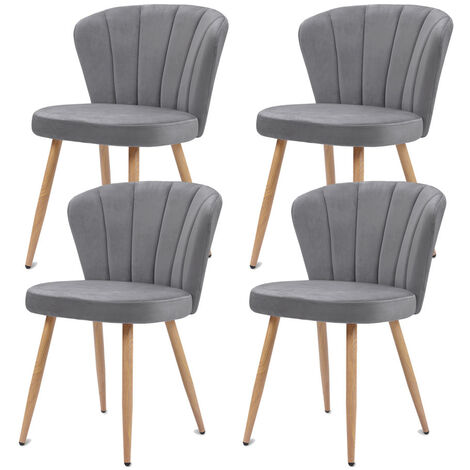 Dining Chairs Set of 4, Modern Velvet Upholstered Dresser Chair with Shell Back and Metal Legs for Counter Lounge Living Room Kitchen (Gray)
