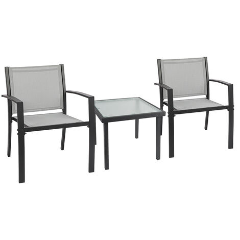 Garden Furniture Set of 3, Textoline Armchairs and Coffee Tables Set, Dining Table Set for Outdoor Garden Patio Lounge Balcony (Gray)