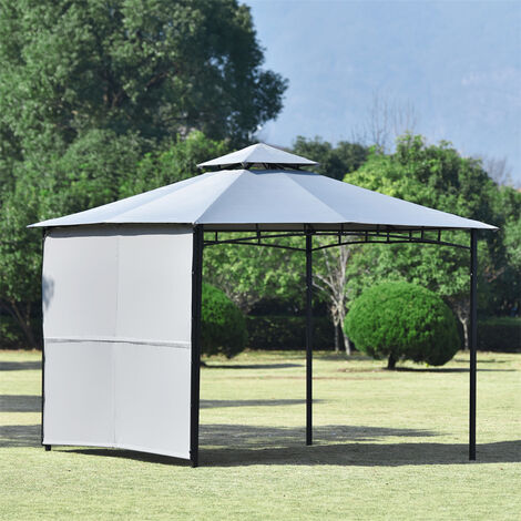 Gazebo Outdoor with Side Panel, 3m x 3m Canopy Tent Shelter with Extendable Awning for Garden Patio (Gray)