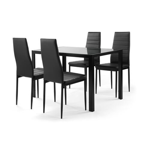 Dining Table Set for 5, PU Leather Kitchen Table and Chairs Set for Restaurant Furniture (Black)