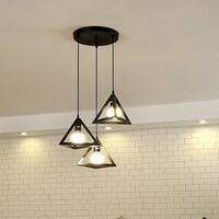 Antique Pendant Light Classic Pendant Lamp Retro Hanging Light Metal Chandelier 3 Lights Triangle Ceiling Light Black