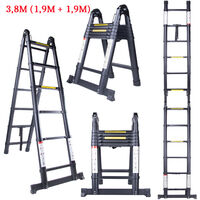 3.8M Telescopic Ladder Extension Tall Multi Purpose Folding Loft Ladder with stabilizer, 330 pound/150 kg Capacity