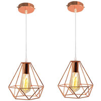 2pcs Modern Pendant Light Ø20cm Diamond Cage Chanderlier Rose Gold Metal Lampshade Hanging Ceiling Lamp