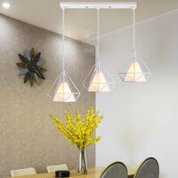 Vintage Pendant Light, 3 Lights Metal Hanging Ceiling Lamp with Lampshade, Diamond Shape Chandelier (White)