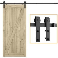 Sliding Door Track for Single Door, 5.9FT Barn Pulley Door Hardware Closet Kit, Carbon Steel Flat Track System Heavy Duty (Black)