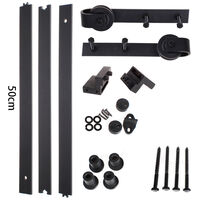 Sliding Door Track 150cm, Sliding Wood Door Hardware Closet Kit for Single Door, Black Carbon Steel Flat Track System Heavy Duty