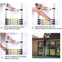 5M Telescopic Ladder Extension Tall Multi Purpose Folding Loft Ladder with stabilizer, 330 pound/150 kg Capacity (Silver)