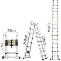 5M Telescopic Ladder Extension Tall Multi Purpose Folding Loft Ladder with stabilizer, 330 pound/150 kg Capacity (Silver)