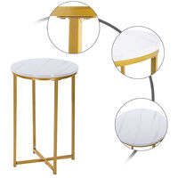Side Table, Modern Round End Side with Marble Effect Top and Metal Gold Frame for Living Room Bedroom, 40 x 40 x 60cm (Gold)