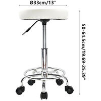 PU Leather Round Rolling Stool with Foot Rest, Swivel Height Adjustment Stools Task Chair for Spa Drafting Salon Tattoo Work Office Massage (White)