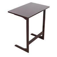 Sofa Side Table, Wooden End Table, L-shaped Laptop Table for Bedside Bedroom Living Room (Dark Wood)