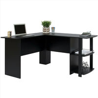 Corner Desk, L-Shaped Wood Office Table with Shelves, Computer Workstation for Home Office 134 x 50 x 70 cm (Black)
