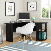 Corner Desk, L-Shaped Wood Office Table with Shelves, Computer Workstation for Home Office 134 x 50 x 70 cm (Black)