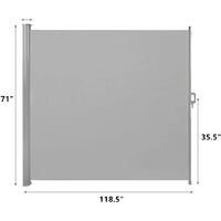 Side Awning Retractable for Garden Sunshade, 300X180cm Outdoor Privacy Screen with Housing & Support Post of Aluminum for Balcony Patio (Grey)