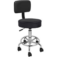 Rolling Stool with Back PU Leather Swivel Height Adjustable Bar Chairs with Wheels & Footrest for Spa Drafting Salon Tattoo Work Office Massage (Black)