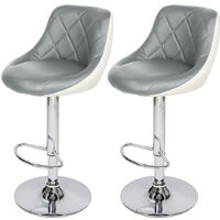 Bar Stools Set of 2, Adjustable Swivel Gas Lift Elegant Leather Bar Chairs with Footrest for Kitchen Breakfast Bar Counter Home Furniture (Grey & White)
