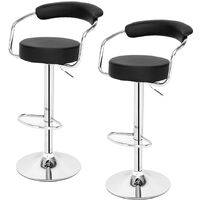 Bar Stools Set of 2 with Arms, Adjustable Swivel Gas Lift Round Leather Bar Chairs for Kitchen Breakfast Bar Counter Home Furniture (Black)