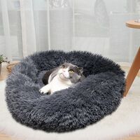 Dog Cat Calming Bed Donut Cuddler, Washable Round Faux Fur Anti Anxiety Pet Cushionwith Non-Slip Bottom for Small Medium Dog and Cat (Navy)