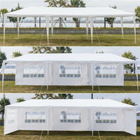 Gazebo with 5 Removable Panels, 3M x 9M Portable Waterproof PE Canopy Tent for Garden Market Stalls Party Wedding Beach Outdoor (White)