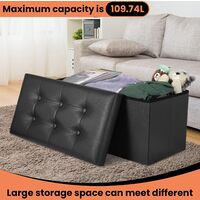 Ottoman Bench, PU Leather Folding Storage Box with Lids for Bedroom Hallway Living Room (Black)