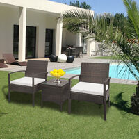 Garden Furniture Set of 3, Patio Conservatory Indoor Outdoor Rattan Table and Sofa with Cushions Set (Brown Gradient)