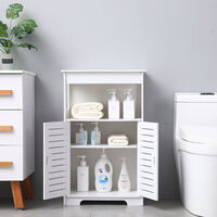 Bathroom Storage Cabinet, 3 Tier Single Door PVC Storage Cupboard Floor Standing Unit with Double Doors White DIY for Toilet Living Room Bedroom (50x30x80cm)