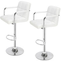 Bar Stools Set of 2 with Arms, Adjustable Swivel Gas Lift Leather Bar Chairs with Double Stitching Square Back for Kitchen Breakfast Bar Counter Home Furniture (White)