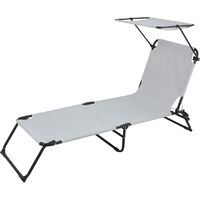 Folding Sun Loungers, Camping Bed Sunbed with Adjustable Backrest & Sunshade for Garden Beach Patio