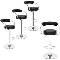 Bar Stools Set of 4 with Arms, Adjustable Swivel Gas Lift Round Leather Counter Chairs for Kitchen Breakfast Bar Counter Home Furniture (Black)