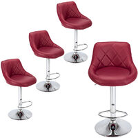 Bar Stools Set of 4, Adjustable Swivel Gas Lift Elegant Leather Counter Chairs for Home Bar Furniture (Red)