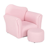 Kids Single Sofa & Pedal Set, Mini Children Leather Armchair with Wood Frame for Bedroom Playroom Furniture (Pink)