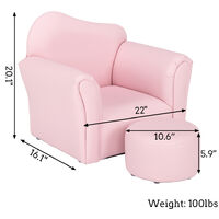 Kids Single Sofa & Pedal Set, Mini Children Leather Armchair with Wood Frame for Bedroom Playroom Furniture (Pink)