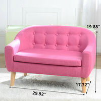 Kids Double Sofa, Mini Children Linen Armchair with Anti-Slip Wooden Legs for Bedroom Playroom Furniture (Pink)