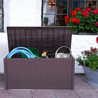 Outdoor Plastic Storage Box, Garden 113gal 430L Storage Resin Deck Bench Box Furniture Lockable Waterproof (Brown)