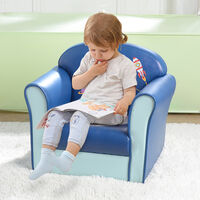 Kids Single Sofa, Mini Children Astronaut Pattern Leather Armchair with Wood Frame for Bedroom Playroom Furniture (Blue)