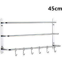 3-Tier Towel Rail with 6 Hooks, Stainless Steel Wall Mounted Towel Holder for Bathroom (45cm / Chrome)