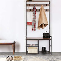 72inch Coat Rack Stand, Indsutrial Bench with Shelves, Free Standing Hall Tree with Hooks (Rustic Brown)