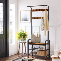 72.8inch Coat Rack Stand, Indsutrial Bench with Shelves, Free Standing Hall Tree with Hooks (Rustic Brown)