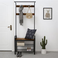 72.8inch Coat Rack Stand, Indsutrial Bench with Shelves, Free Standing Hall Tree with Hooks (Rustic Brown)