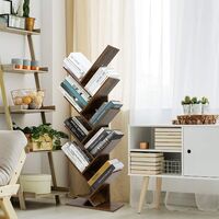 Tree Bookshelf, 9 Tier Freestanding Wooden Shelves Bookcase for Living Room Home Office (Rustic Brown)
