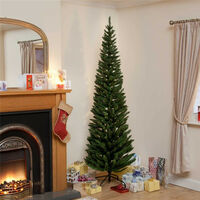 Artificial Christmas Tree, 7 ft Pointed PVC Pencil Tree, Xmas Tree Branches with Metal Stand for Decoration (Green)