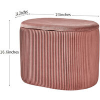 Velvet Round Ottoman Footstool with Storage Vintage Pouffe Stool Upholstered Dressing Table Stool Footrest for Living Room Bedroom (Pink)
