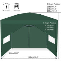 Waterproof Gazebo with 4 Removable Sides, 3 x 3M Portable Heavy Duty 210D Pop UP Canopy Tent for Garden Market Stalls Party Wedding Beach Outdoor (Green)