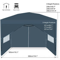 Waterproof Gazebo with 4 Removable Sides, 3 x 3M Portable Heavy Duty 210D Pop UP Canopy Tent for Garden Market Stalls Party Wedding Beach Outdoor (Blue)