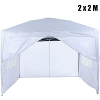 Waterproof Gazebo with 4 Removable Sides, 2 x 2M Portable Heavy Duty 210D Pop UP Canopy Tent for Garden Market Stalls Party Wedding Beach Outdoor (White)