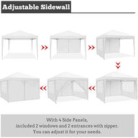 Waterproof Gazebo with 4 Removable Sides, 3 x 3M Portable Heavy Duty 210D Pop UP Canopy Tent for Garden Market Stalls Party Wedding Beach Outdoor (White)
