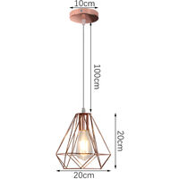 3X Vintage Pendant Light, Diamond Chanderlier, Rose Gold Metal Lampshade Hanging Ceiling Lamp
