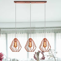 Pendant Lights with Rose Gold Cage, 3 Lights Hanging Ceiling Lamp, Industrial Chandelier with Diamond Lampshade