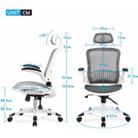 Office Chair, Mesh Computer Chair with Adjustable Lumbar Support, Ergonomic Swivel Desk Chair with Adjustable Armrest and Headrest for Home Office (White)